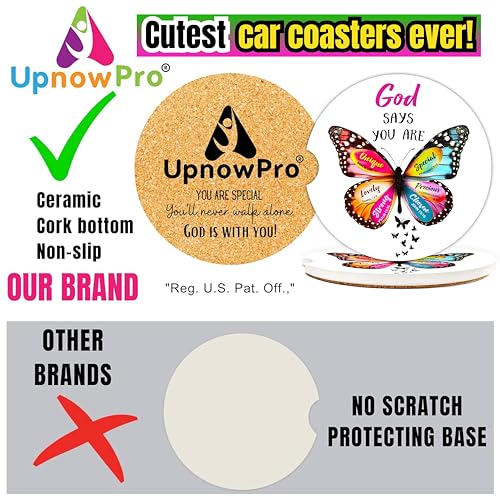 Christian Butterfly Car Coasters - Absorbent Ceramic Bible Verse Set