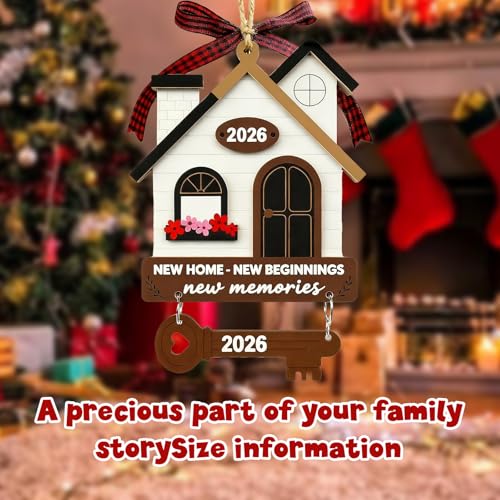 New Home Wooden Ornament with House & Key Design - Housewarming Gift