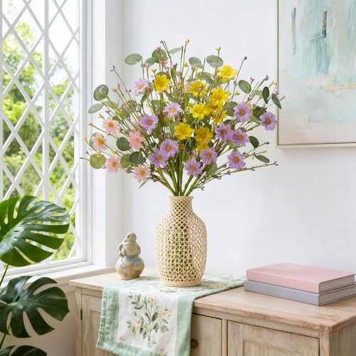 17-Inch Spring Floral Picks, 6 Pack with Eucalyptus Leaves & Daisy Flowers