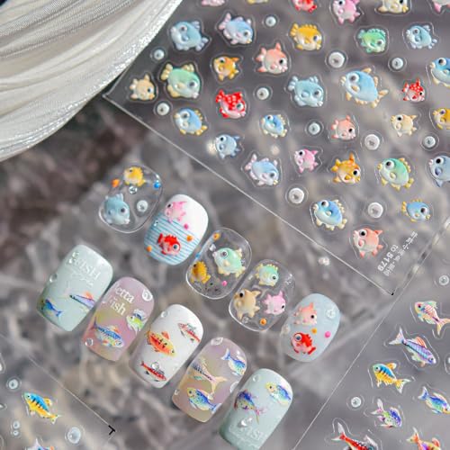 5D Colorful Small Fish Nail Stickers Self-Adhesive Bubble Decals