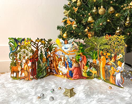 Handmade 3D Pop-Up Nativity Christmas Cards with Envelope