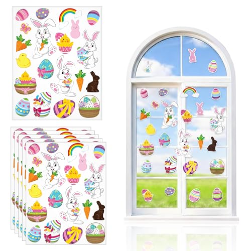 Iconikal Easter Window Clings 100-Count Reusable Bunny Egg Decals