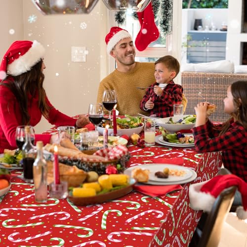 3 Pack Christmas Candy Cane Tablecloths for Rectangular Tables - Red & Green Holiday Decorations
