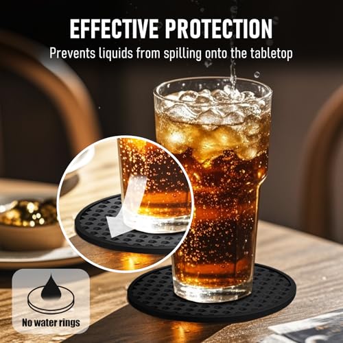 Heat Resistant Silicone Coasters 6 Pack with Holder - Non-Slip
