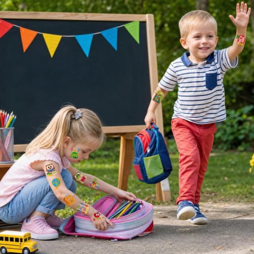 INCOK Back to School Temporary Tattoos - 8 Sheets of Cute Classroom Rewards and First Day Preschool Party Favors