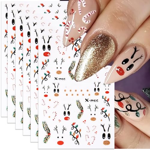 Christmas 3D Nail Art Stickers Self-Adhesive Holiday Decals 6PCS