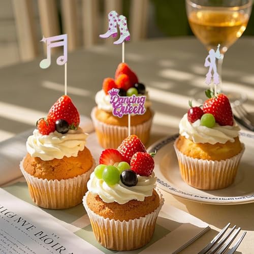 16PCS Glitter Music Note Cupcake Toppers for 70s Disco Parties