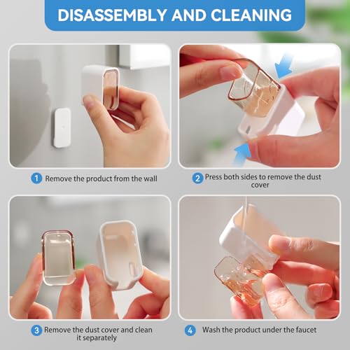 MOPMS Wall Mounted Toothbrush Holder with Cover, Grey - 2 Pack
