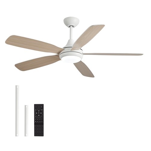 42 Inch Solid Wood Ceiling Fans with Lights and Remote, Dimmable 6-Speed Outdoor Ceiling Fan with Light, 5 Blade Ceiling Fan with 3-Timer Reversible DC Motor for Bedroom, Living Room - White ﻿