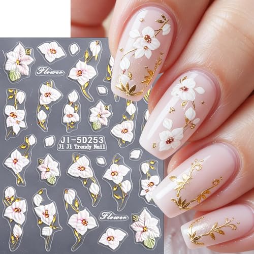 TailaiMei Gold Floral Nail Stickers Self-Adhesive Art Decals 4 Sheets