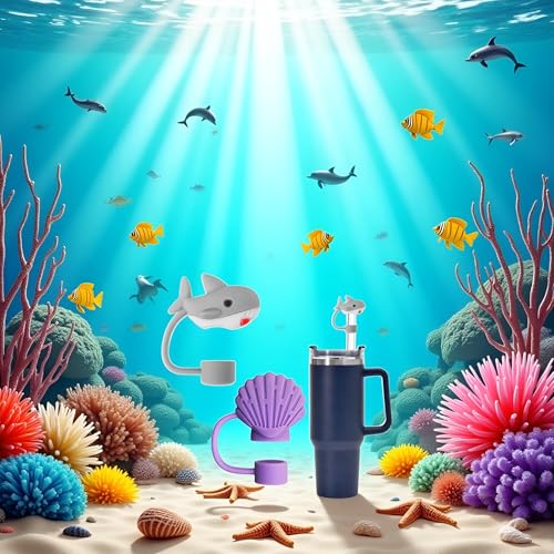 Marine Animal Silicone Straw Covers for Stanley Cups - Set of 3