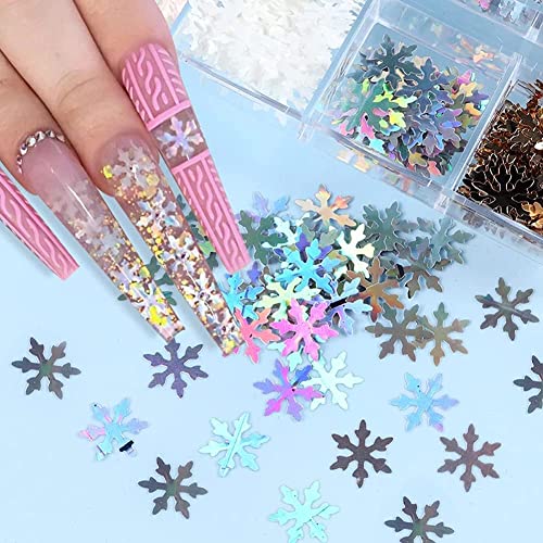 Christmas Snowflake Nail Glitter Sequins 6 Grids Holographic Winter Nail Art Decals