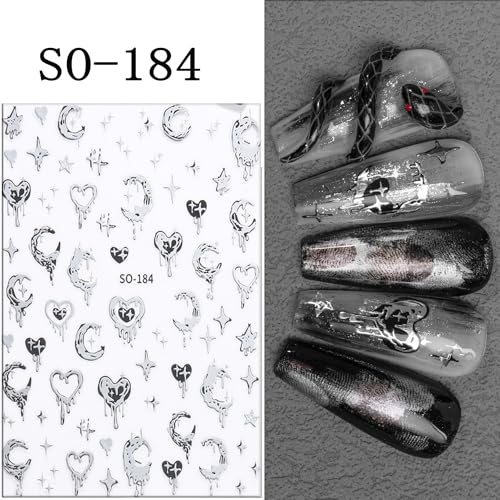 Gold & Silver Heart Moon Star Nail Stickers 3D Self-Adhesive Decals