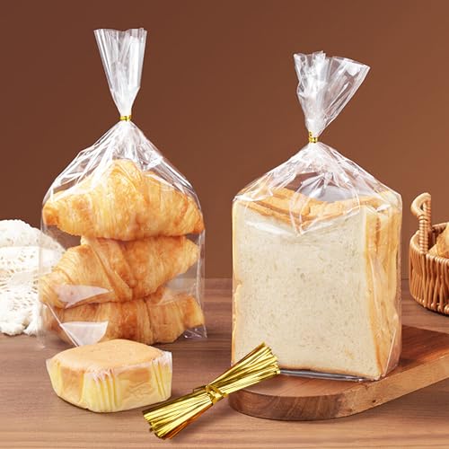 vivinin 70 Pack Clear Bread Bags with 100 Ties, 8" x 4" x 18"