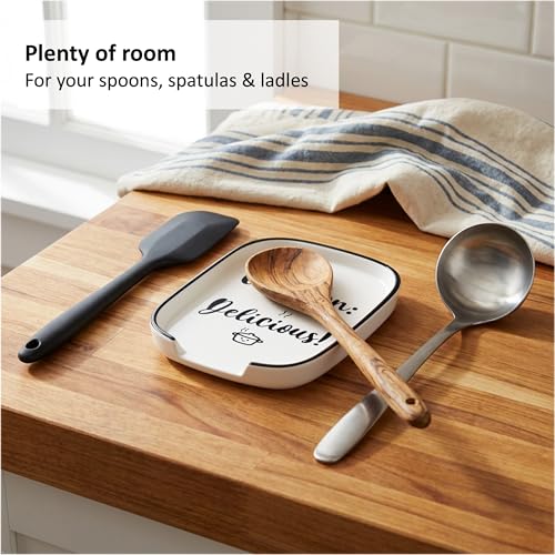 Kezario Ceramic Spoon Rest - Heat Resistant Utensil Holder with Funny Quote