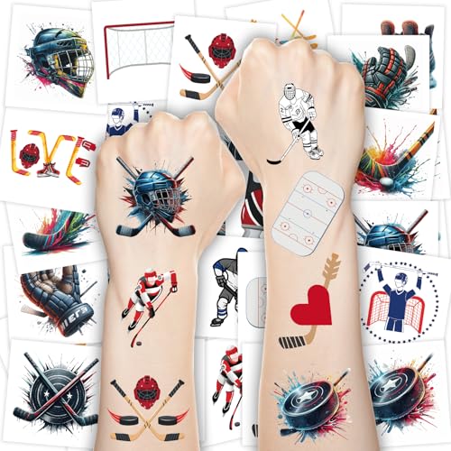 Fancy Land Ice Hockey Temporary Tattoos for Kids Party Favors 60 Pcs