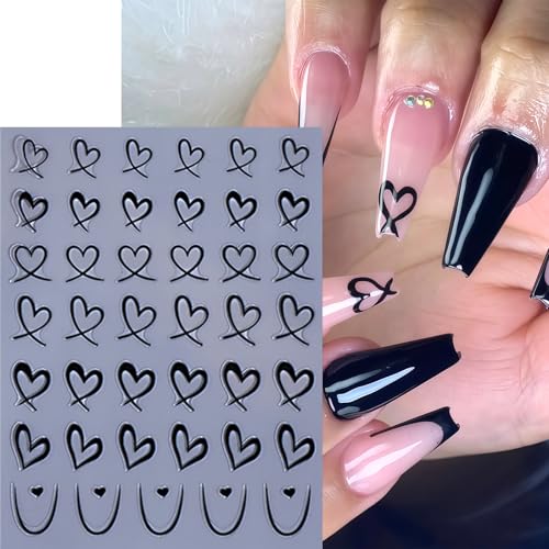 CnSybaris 3D Self-Adhesive Heart Nail Stickers Wavy Line Nail Decals