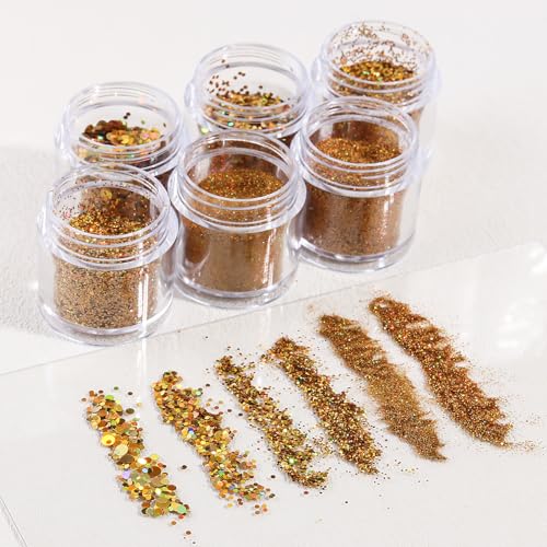 Gold Nail Glitter Powder and Sequins Set with Brush