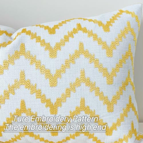 Slow Cow Embroidered Lumbar Pillow Cover 12x24 Inch - Yellow Gold Mountain