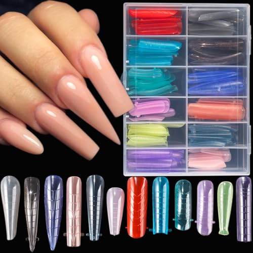 Dual Forms Gel Nail Extension Mold Set, 12 Grids Colorful Quick Building Tips