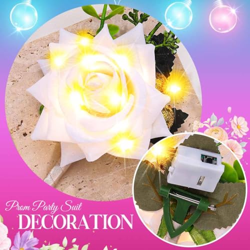 Light Up White Rose Boutonniere with LED for Groom Prom Wedding