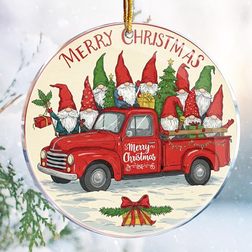 Funny Gnome Truck Christmas Ornament - 3.6" Acrylic Decor
