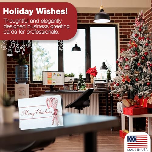 Christmas Greeting Cards Set with Red Foil Lined Envelopes - 25 Pack