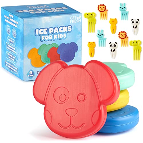 GET FRESH Mini Ice Packs for Kids Lunch Boxes - 4-Pack Cute Dog Design