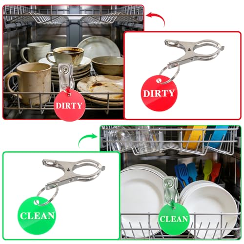 6-Pack Clean Dirty Laundry Basket Signs, Stainless Steel Indicator Clips