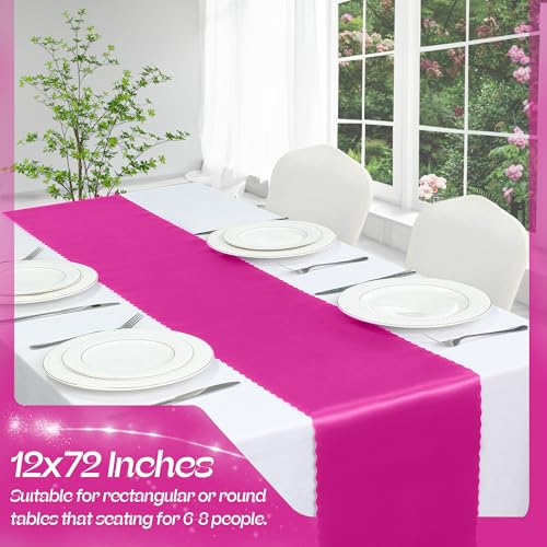 VACVELT Hot Pink Satin Table Runner 12x72 Inch 2 Pack Scalloped Edge