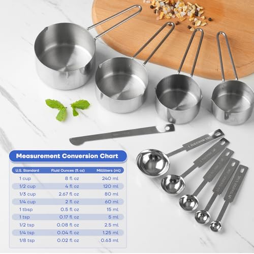 10-Piece Stainless Steel Measuring Cups and Spoons Set with Leveler