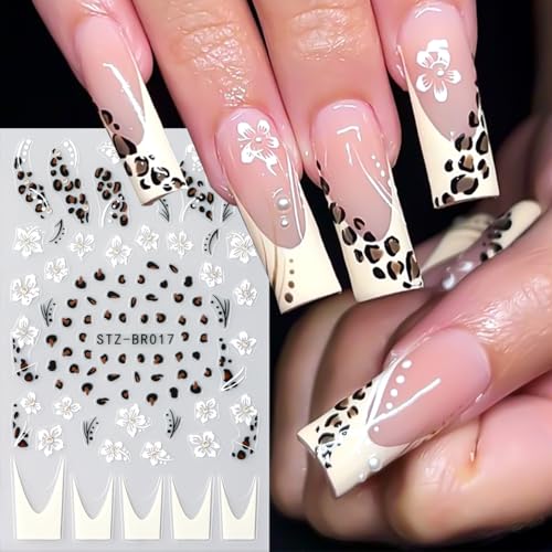 SUTOZMIWE 8 Sheets 3D Floral & Leopard Print Nail Art Stickers Decals