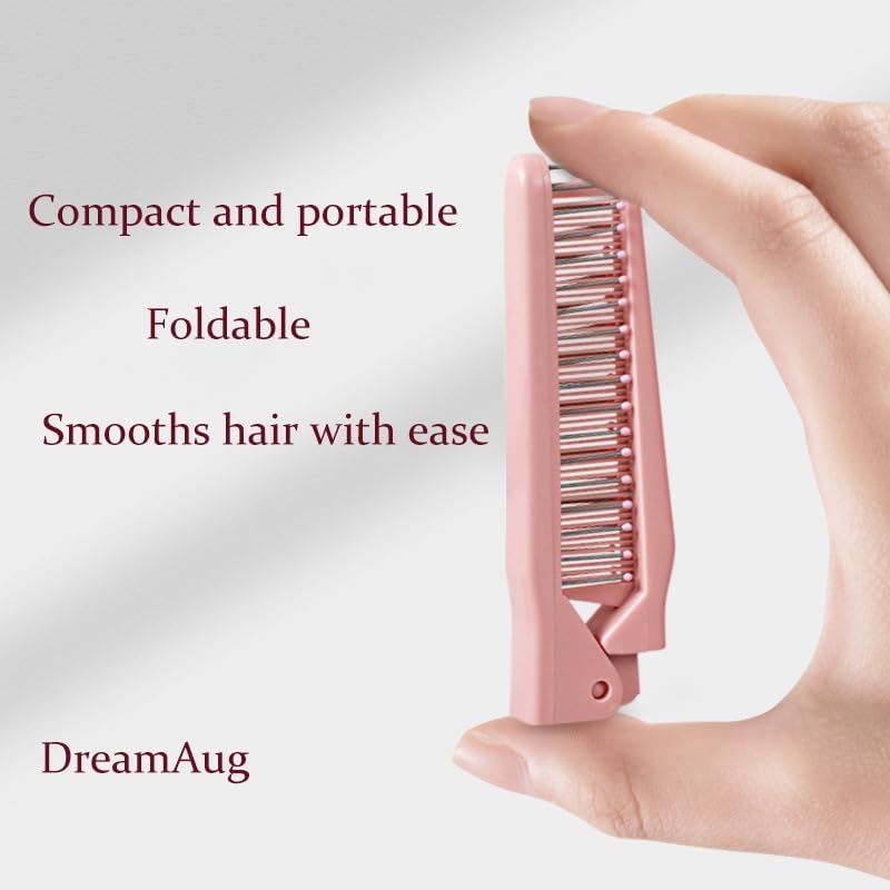 DreamAug Folding Pocket Comb - Pink Travel Hair Comb for Women