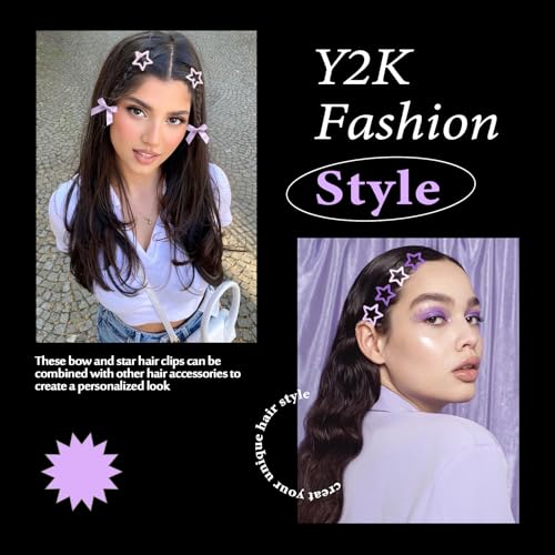 Purple Star and Satin Bow Hair Clips Set 12PCS Y2K Hair Accessories