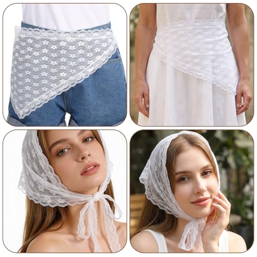 White Lace Head Scarf for Women - Boho Floral Hair Bandana
