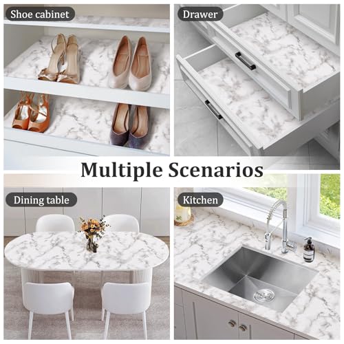 Viseeko Non-Adhesive Marble Shelf Liner - 12in x 10ft Waterproof Drawer Mat