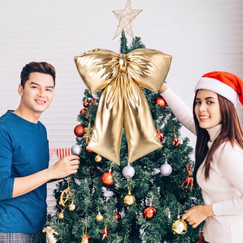 Giant Christmas Bow Tree Topper - 20 Inch Gold Holiday Decor