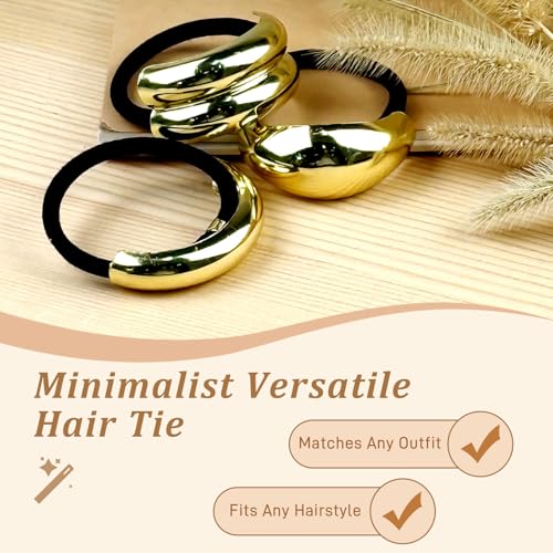 3PCS Gold Metal Hair Bands - Geometric Ponytail Cuffs for Thick Hair