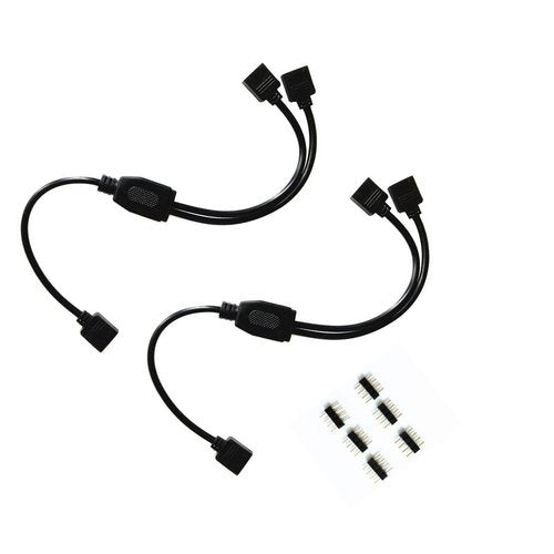 HUALAND 2PCS Black 4 Pins LED Splitter Cable LED Strip Connector 2 Way Splitter Y Splitter for One to Two RGB 5050 3528 Light Strips with 6X Male 4 Pin Plugs -29.5cm/11.6inch Long