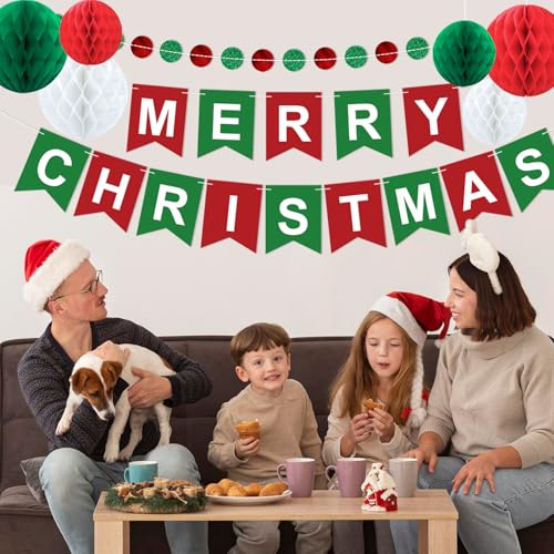 Christmas Party Decorations Banner Honeycomb Hanging Swirl - Holiday Festive Kit