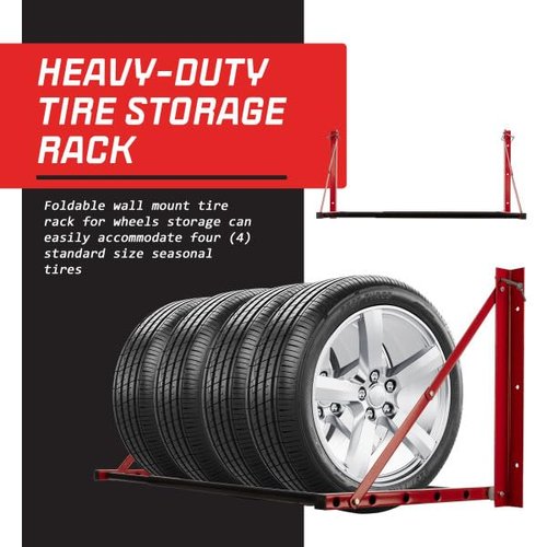 Tire Rack - 32 to 50in Adjustable Tire Storage Rack - Wall Mounted Garage Shelving for Seasonal Tires - 300lb Capacity - Car Accessories by Stalwart