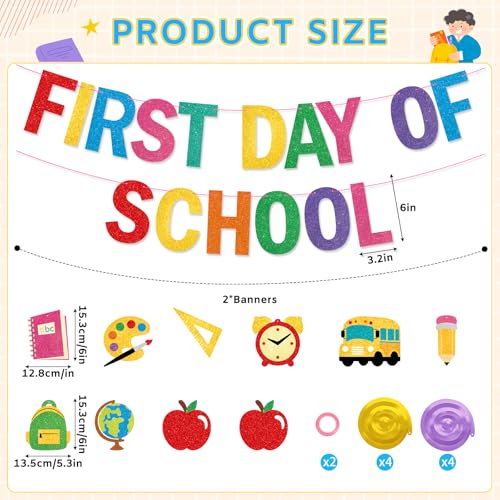 First Day of School Decorations Kit - Colorful Banner & Swirls | First.day