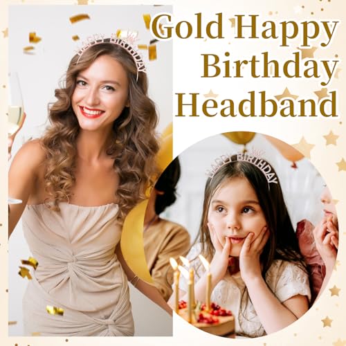 KICOSY Rose Gold Happy Birthday Rhinestone Tiara Headband Crown