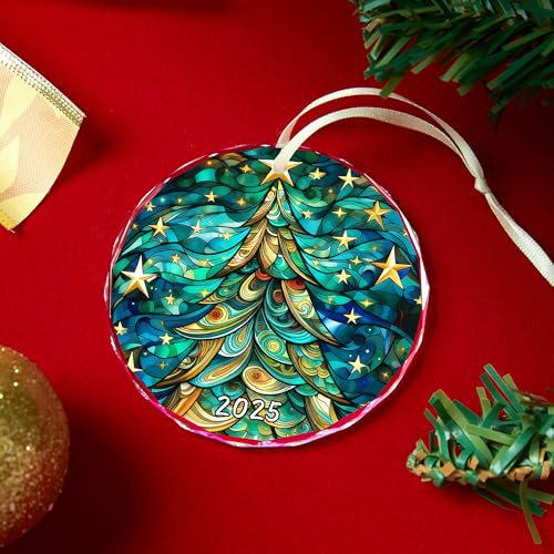 Christmas Tree Ornament 2025 - Glass Holiday Decoration - Elegant Gift Box Included