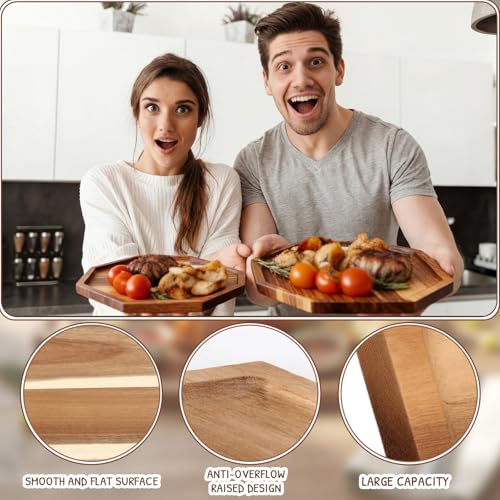 Acacia Wood Serving Trays Set of 5 - Octagon Style, 6-14 Inches