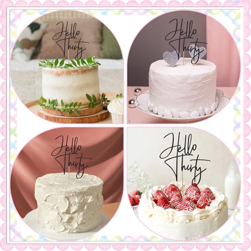 30th Birthday Cake Topper - Black Glitter Decoration for Party