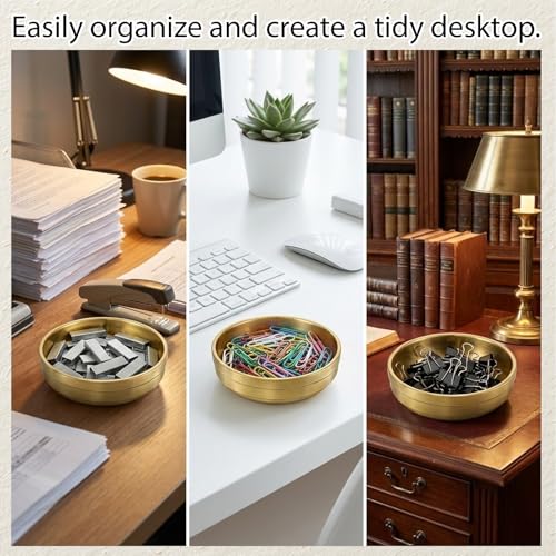 Exclaith Gold Stainless Steel Paperclip Holder for Desk Organizer