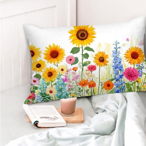 Sunflower Floral Pillowcase Sham 20x30 Inch for Queen Bed