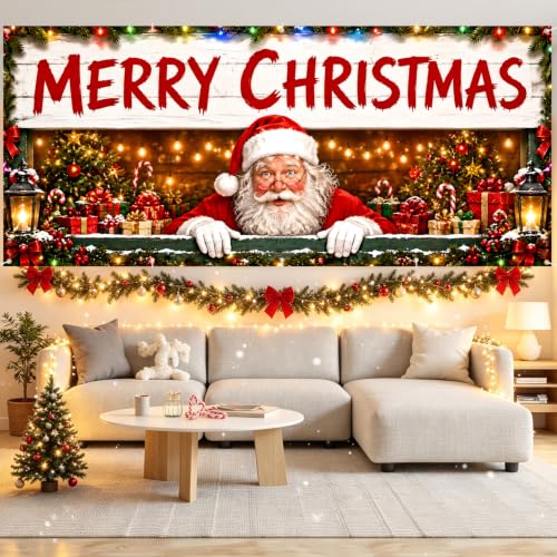 Santa's Shop Garage Door Banner - 7x16FT Christmas Outdoor Decoration - Winter Scene