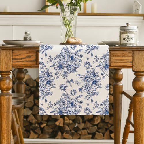 Artoid Mode Navy Blue Floral Table Runner - 13x72 Inch Kitchen Decor